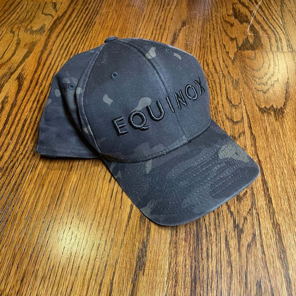 Equinox Flexfit Black Camo Embroidered Logo Baseball Hat Size L-XL